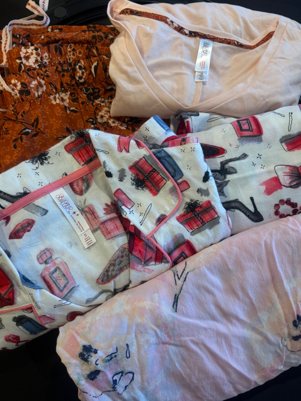 Gilligan & O'Malley Pink Rust‎ Floral & Novelty Print Sleepwear Bundle sets